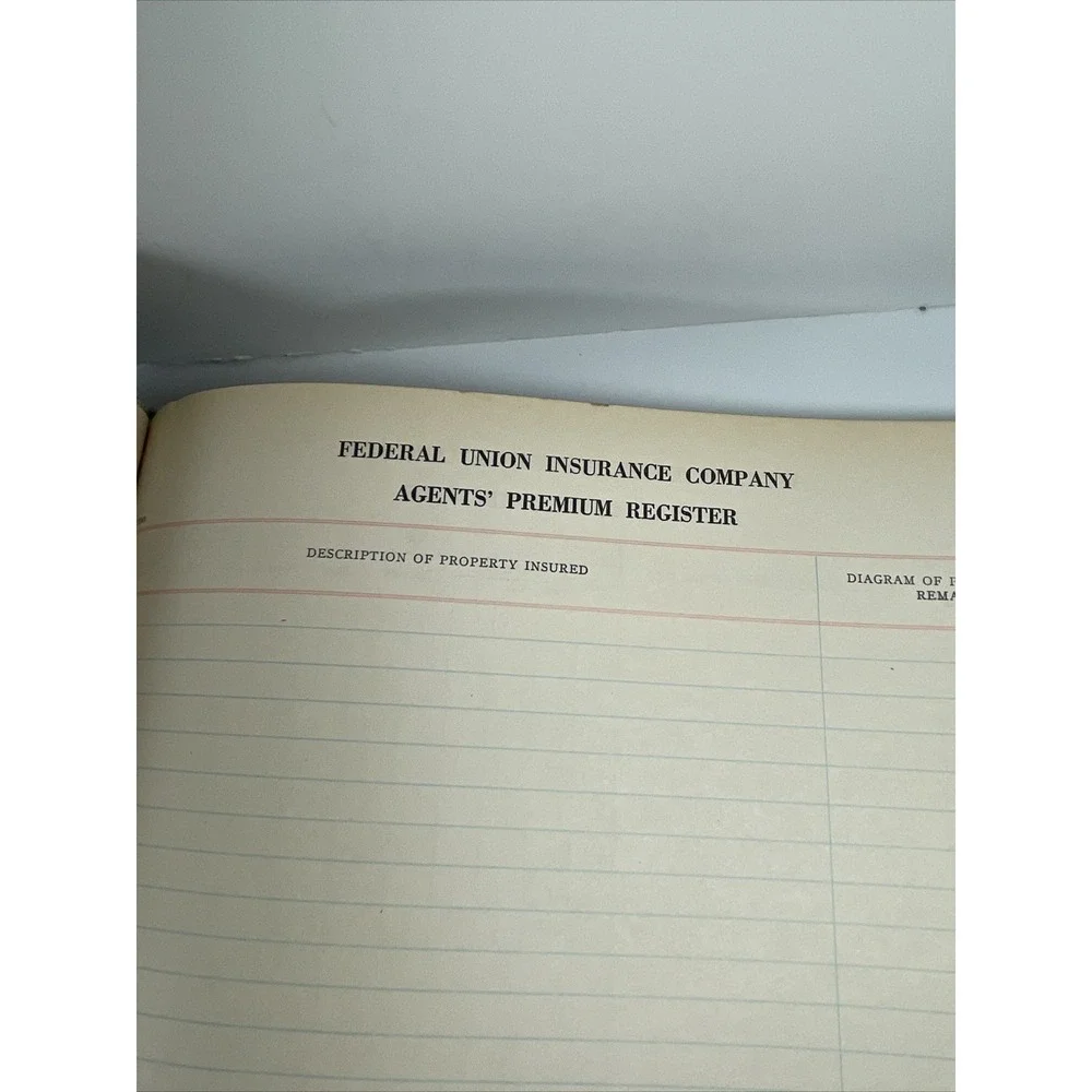 Vtg 1940s Federal Union Insurance Company Policy‎ Register Book Ephemera Office